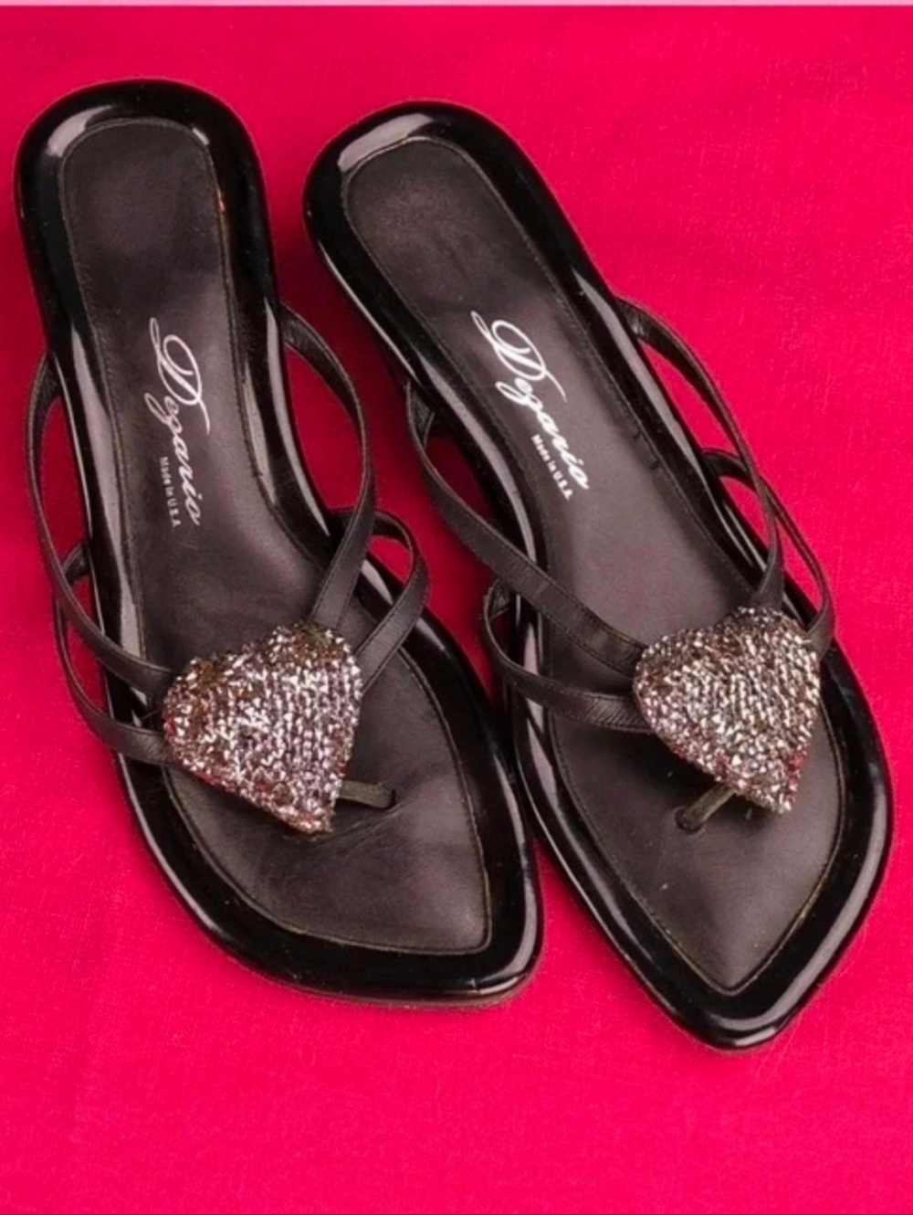 Vintage Dezario Marcasite Heart Thong Sandals with Lucite Heels